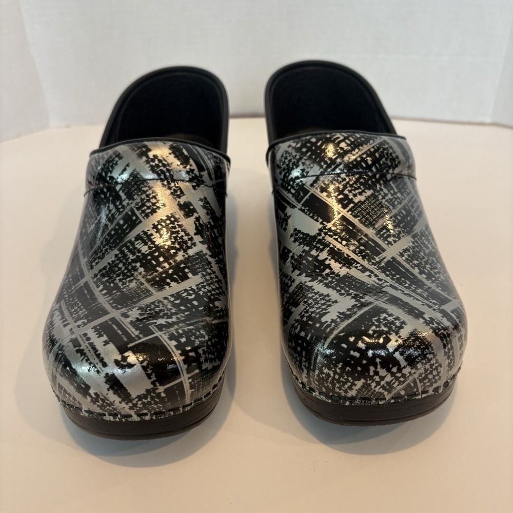 Dansko Professional Leather Clog Mule Black Silver Comfort Shoe EU 40 US 10-10.5